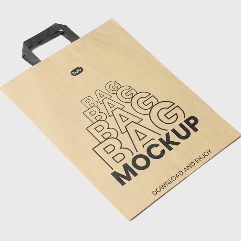 Free Paper Bag Lying In Perspective Mockup PSD