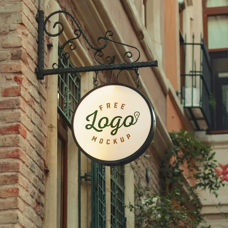 Round Wall Mounted Hotel Sign Mockup PSD