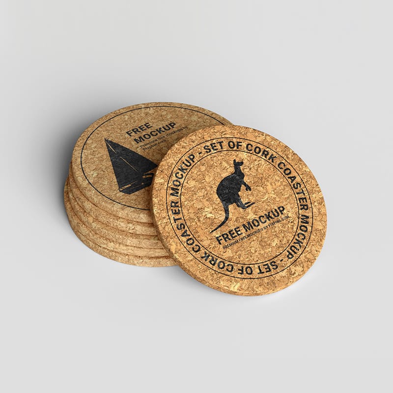 Set of Cork Coaster Mockup PSD
