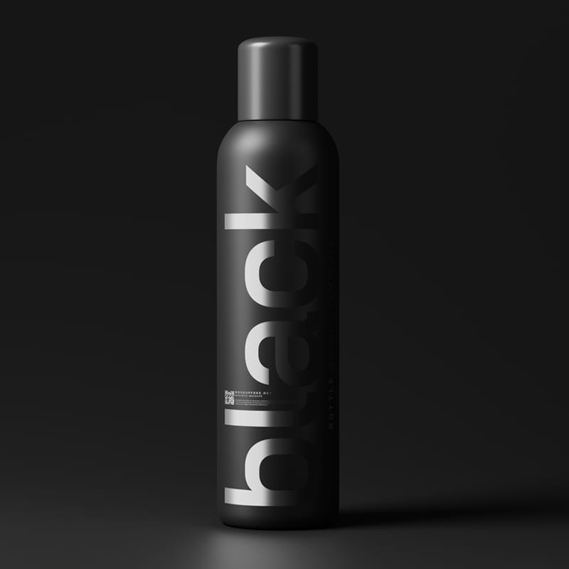 Tall Black Plastic Cosmetic Bottle Mockups PSD