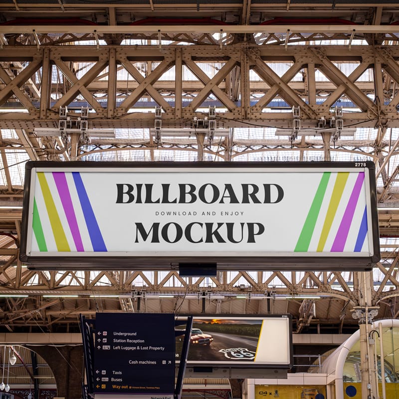 Victoria Station Billboard Front View Mockup PSD