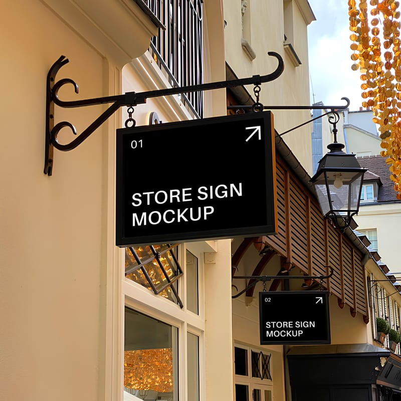 Wall Mounted Store Sign Mockup PSD