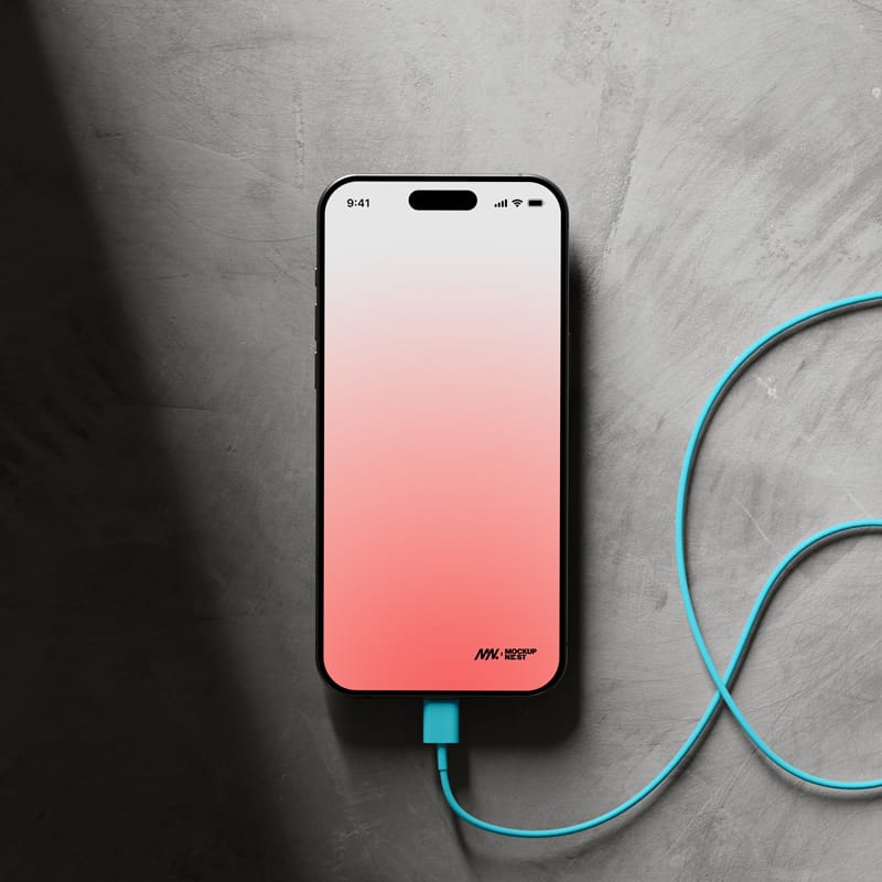 iPhone 15 Pro Mockup With Cable PSD