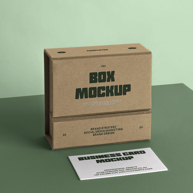 Box with Business Card Mockup PSD