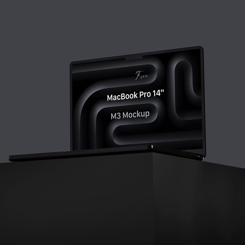 Dark Apple MacBook Pro 14″ M3 Pro Mockup PSD