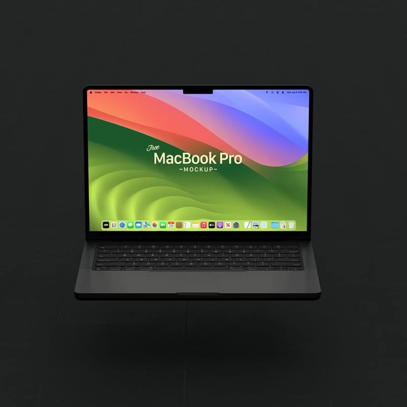Floating Dark MacBook Mockup PSD