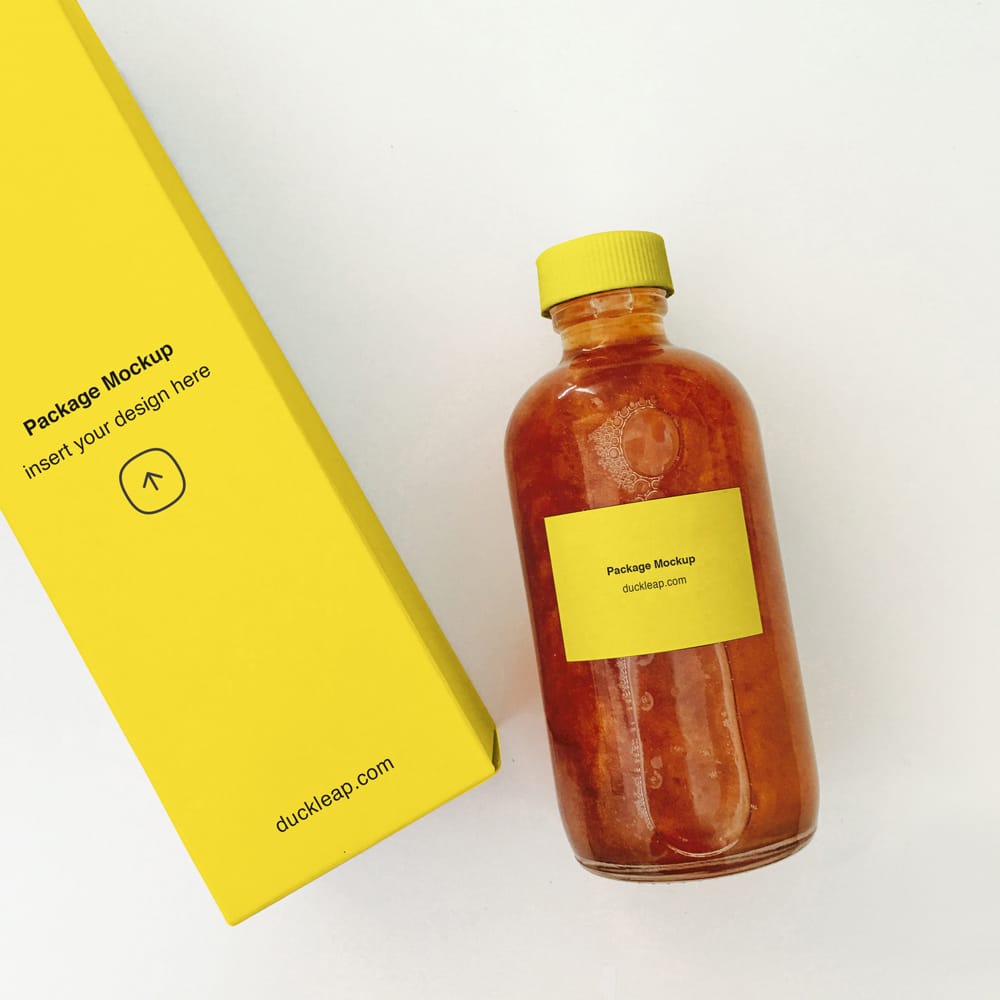 Free Amber Bottle and Vertical Box Mockup PSD