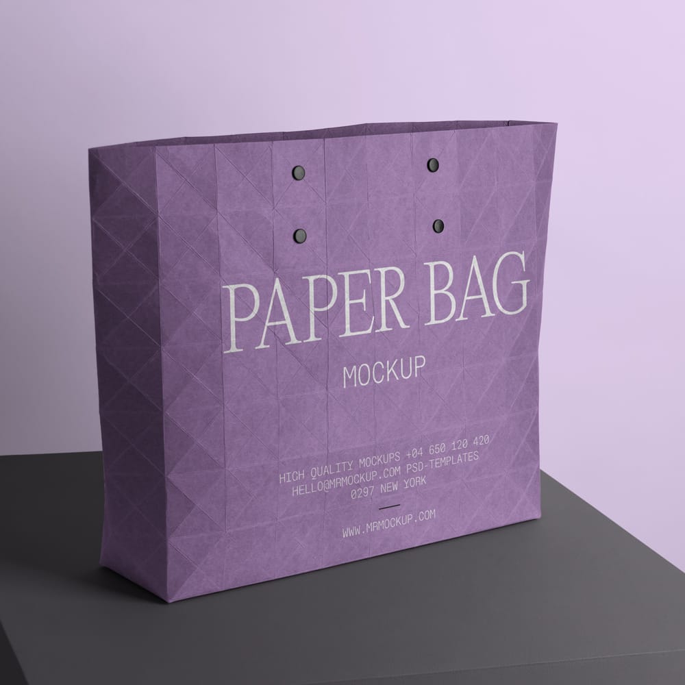 Free Big Paper shopping Bag on Box Mockup PSD