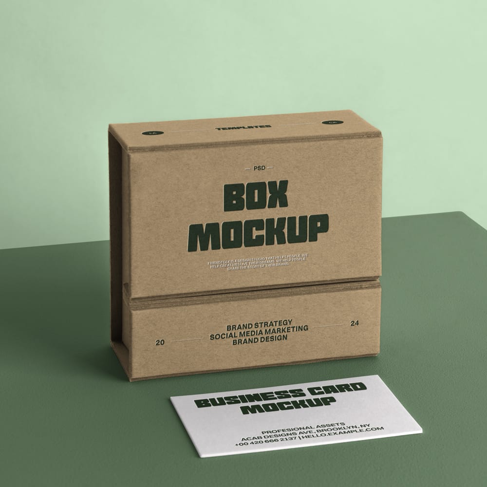 Free Box with Business Card Mockup PSD