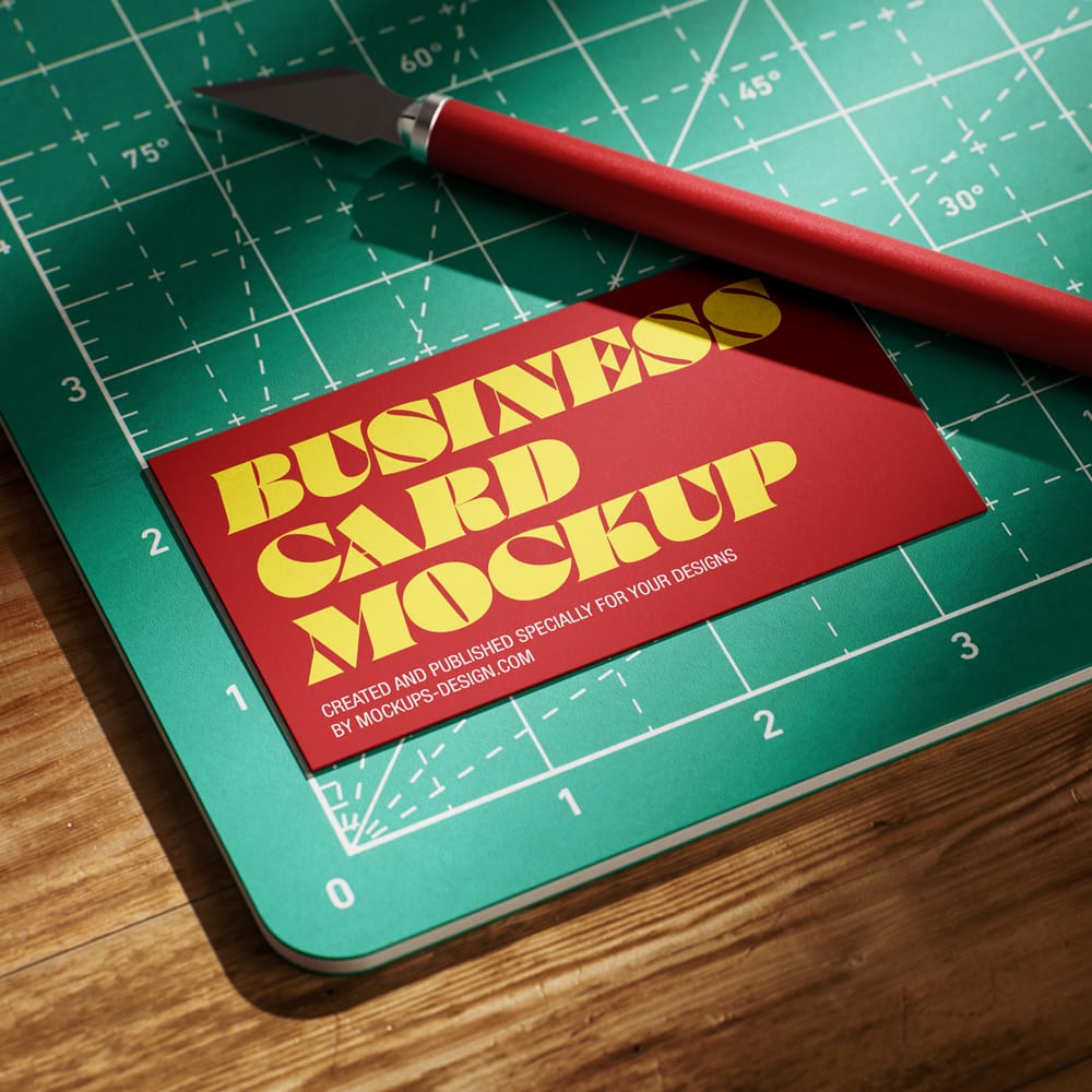 Free Business Card on Cutting Matt Mockup PSD