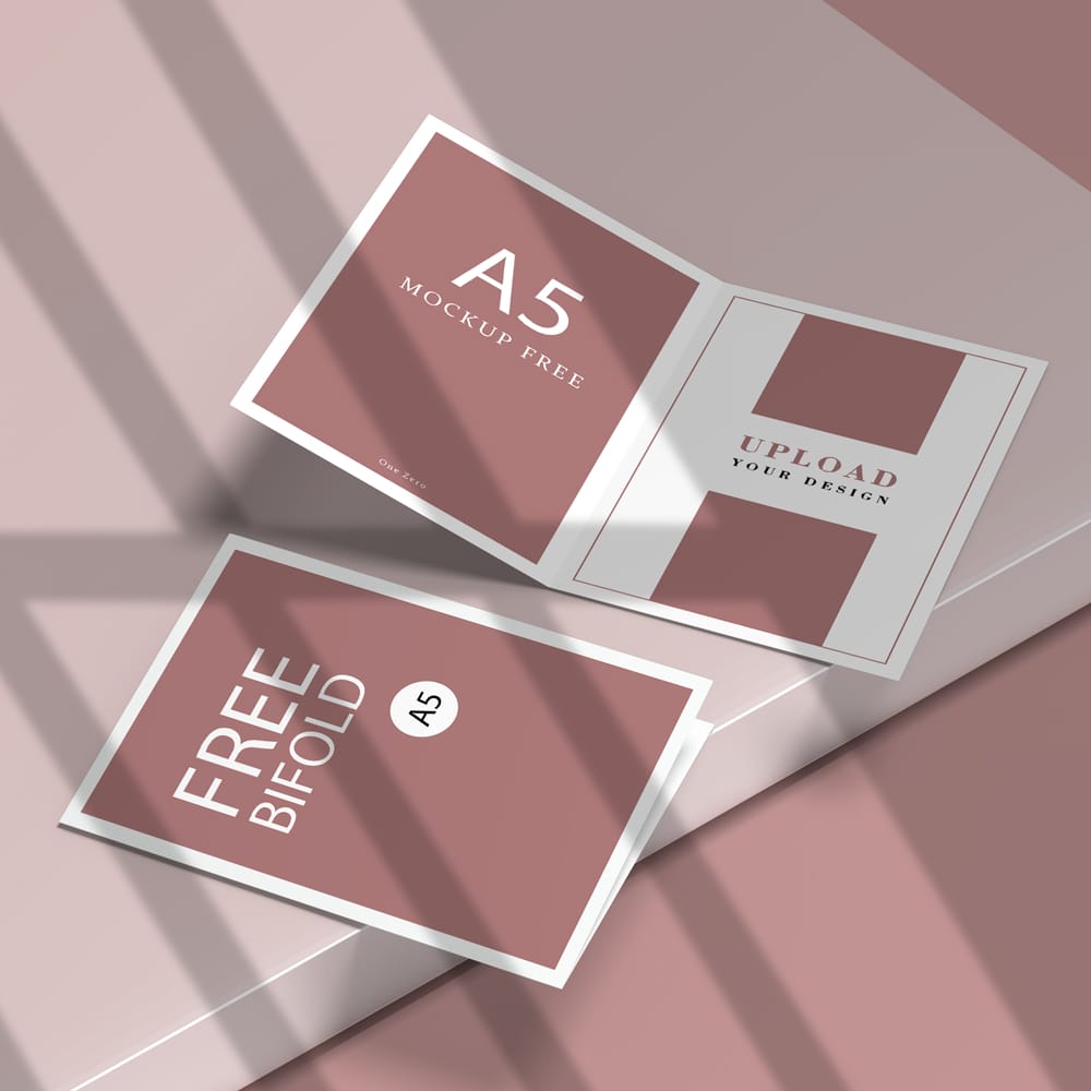 Free Clean A5 Bi-fold Brochure Mockup PSD