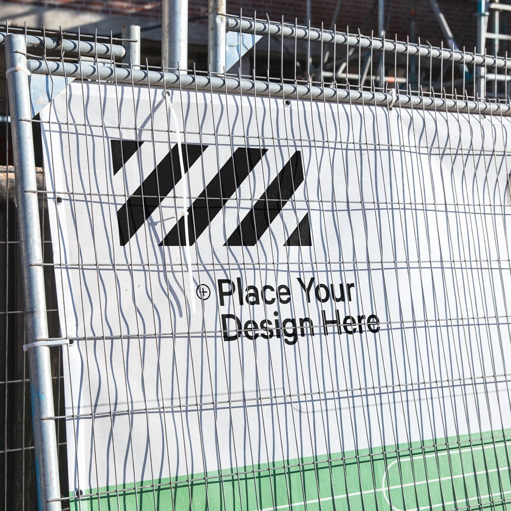 Free Construction Mesh Banner Mockup PSD