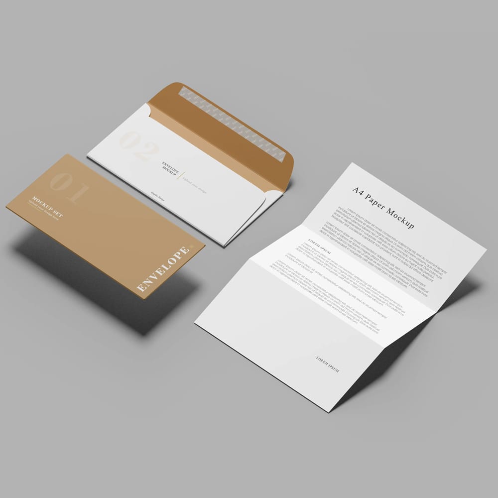 Free Envelope A4 Paper Mockup PSD