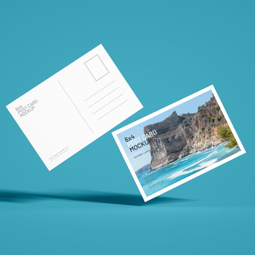 Free Floating 6×4 Post Card Mockup PSD