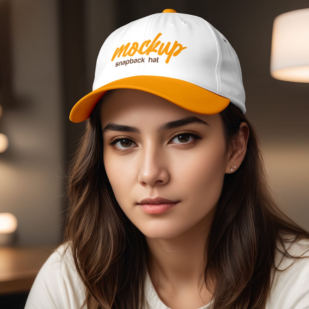 Free Girl Wearing Snapback Hat Mockup PSD