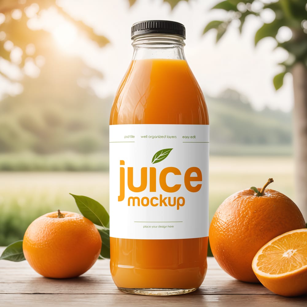 Free Glass Bottle Juice Mockup PSD