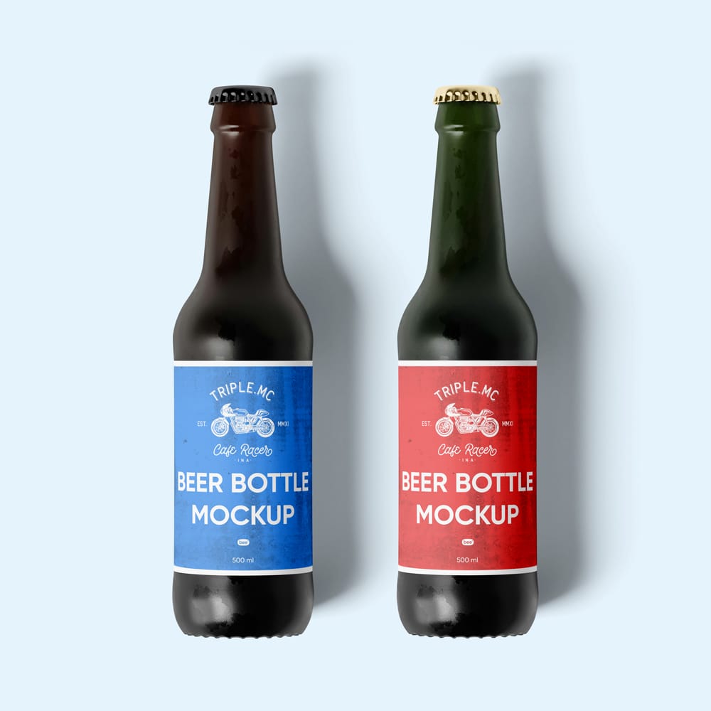 Free Lying Beer Bottle Mockups PSD