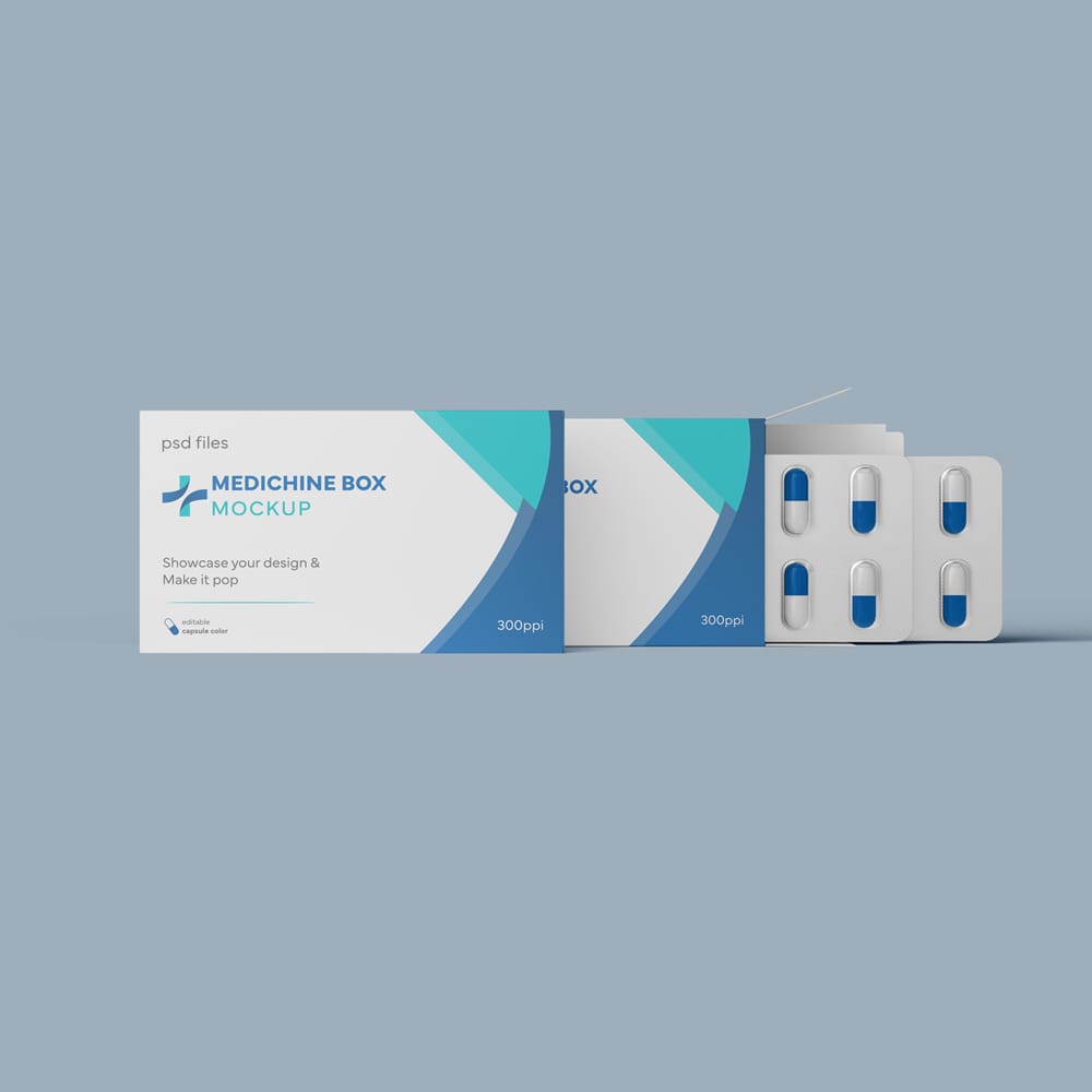 Free Medicine Pill Box Mockup Template PSD