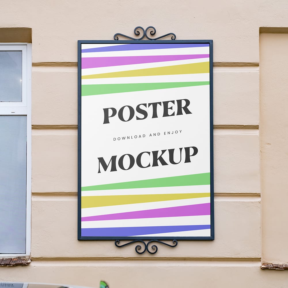 Free Metal City Poster Frame Mockup PSD