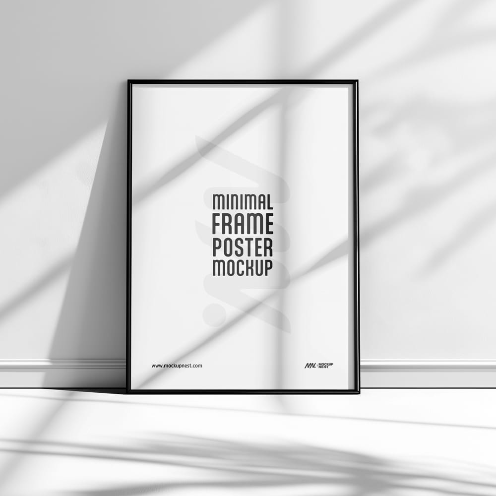 Free Minimal Frame Poster Mockup With Shadow Overlay PSD