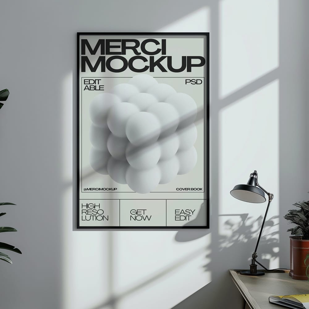 Free Minimalist Black Frame Poster Mockup PSD