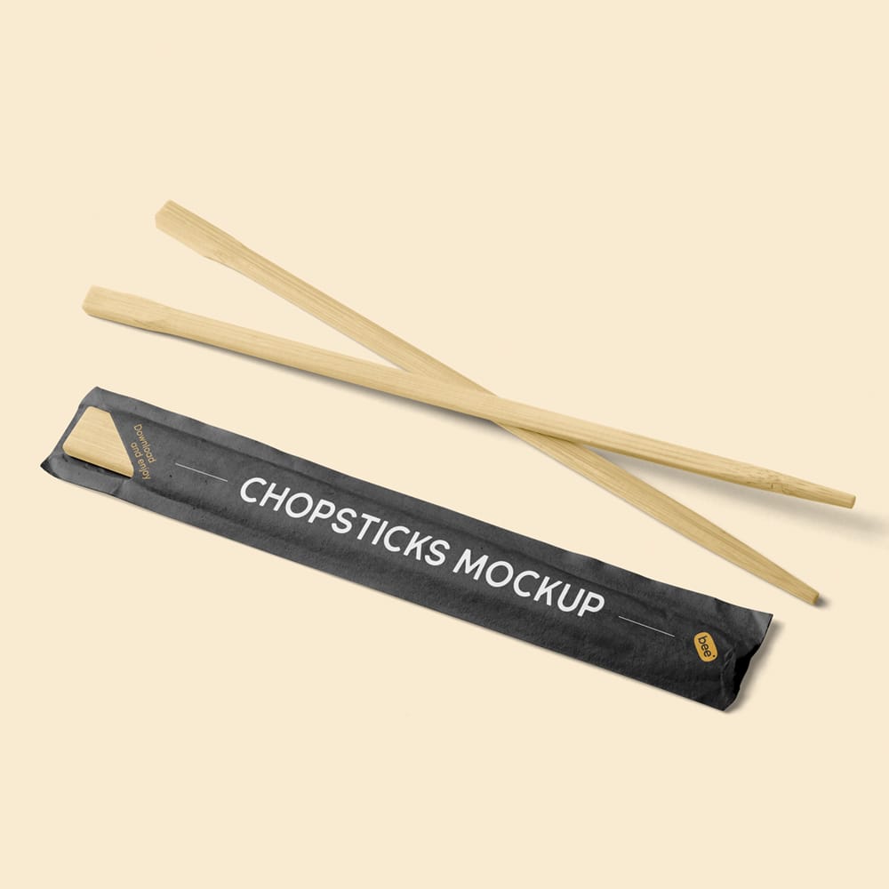 Free Perspective Chinese Chopsticks Mockup PSD