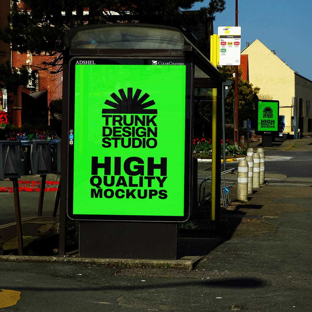 Free Realistic Bus stop Poster Mockup PSD