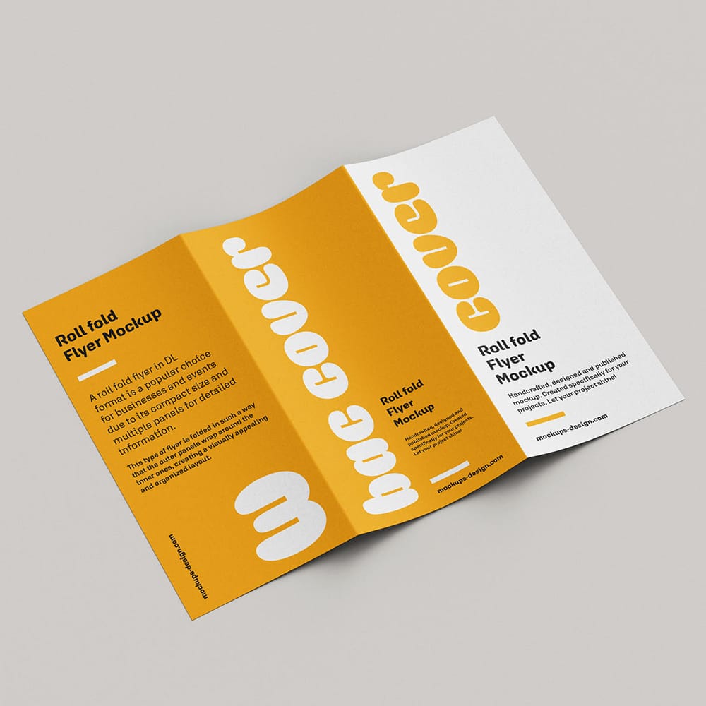 Free Roll Fold DL Flyer Mockup PSD