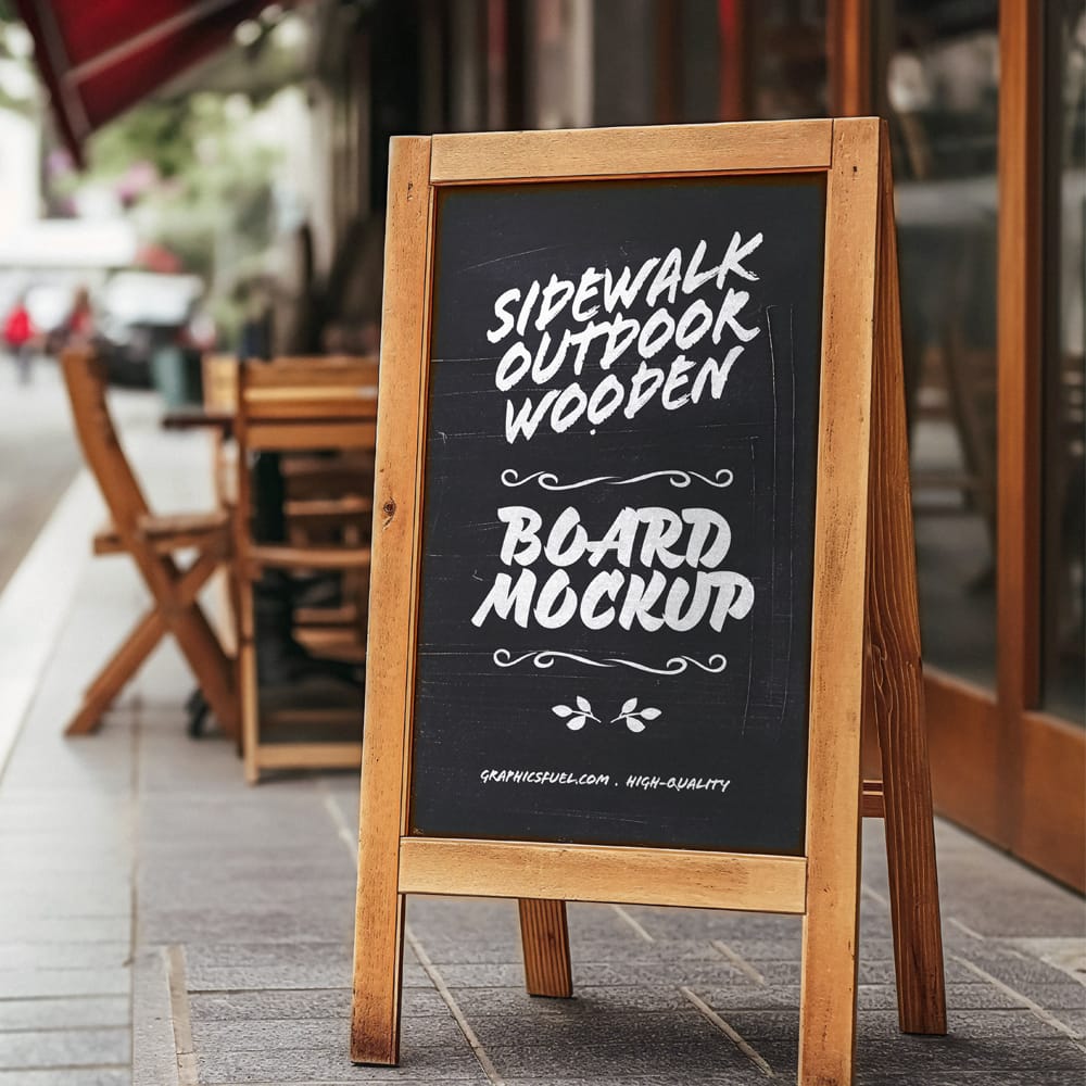 Free Sidewalk Outdoor Wooden Sign Board Mockup PSD