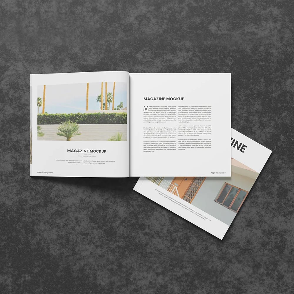 Free Top View Square Magazine Mockup PSD