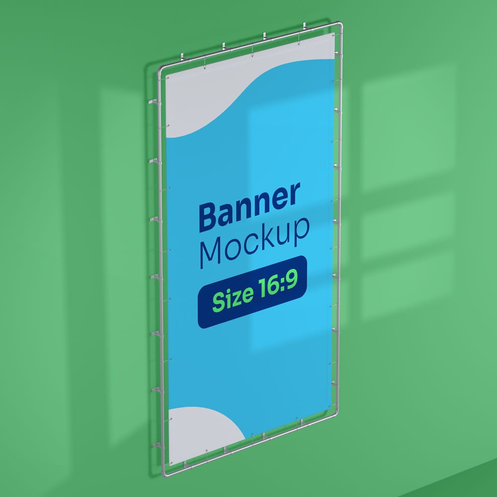 Free Vertical Ad Wall Banner Mockup PSD