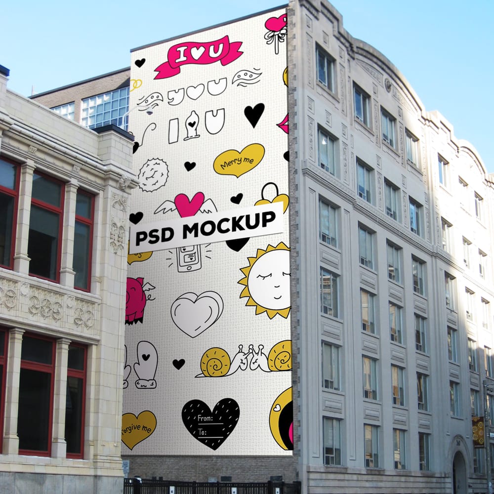 Free Wall Vertical Billboard Mockup PSD