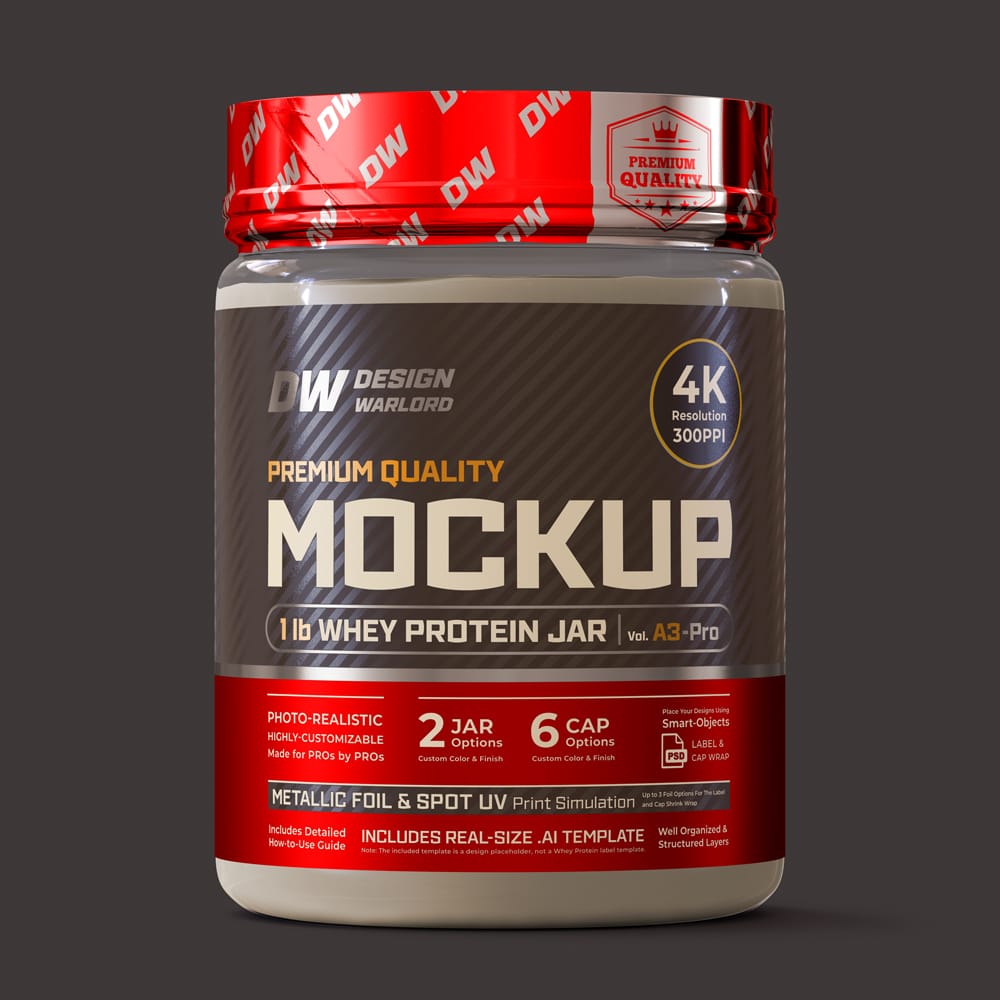 Free Whey Protein Jar Mockup PSD