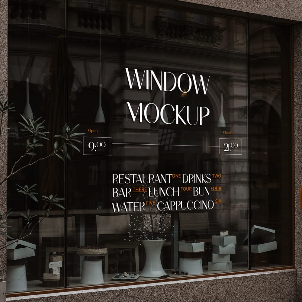 Free Window Sticker Mockup PSD