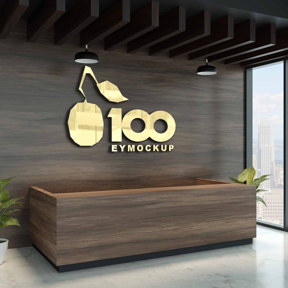 Free Wood Reception Logo Mockup PSD