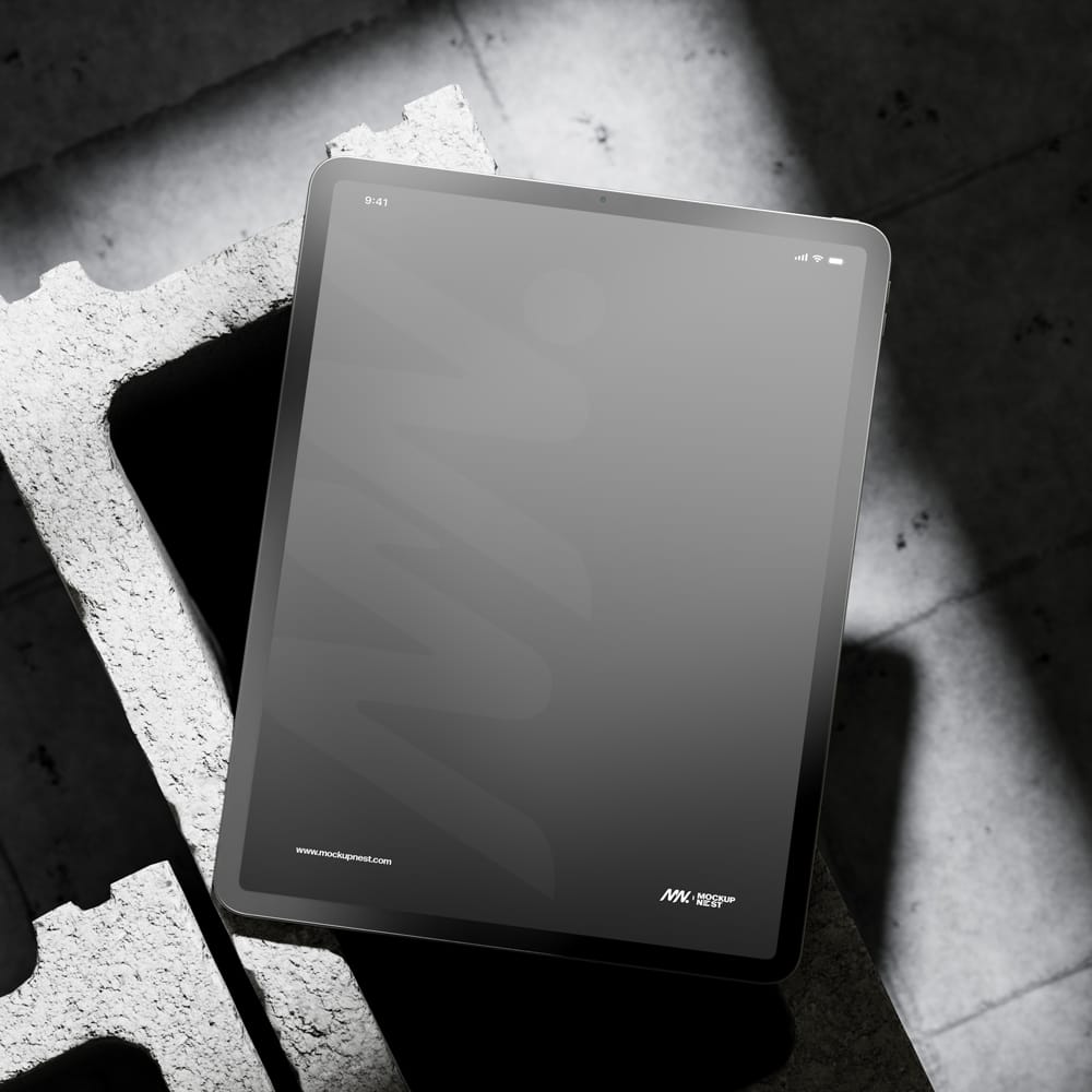 Free iPad Pro On Brick Mockup PSD