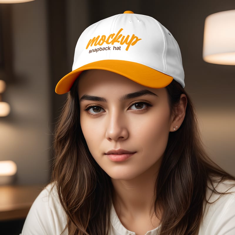 Girl Wearing Snapback Hat Mockup PSD