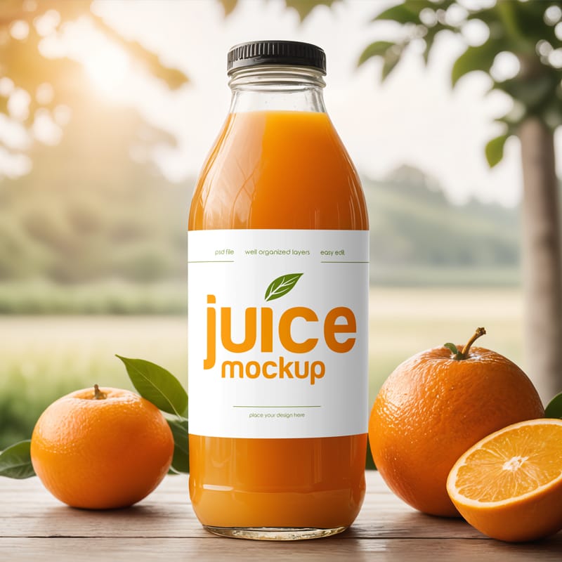 Glass Bottle Juice Mockup PSD