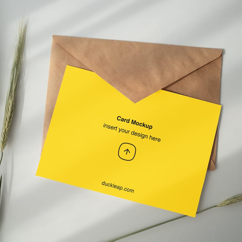 Greeting Card with Kraft Envelope Mockup PSD