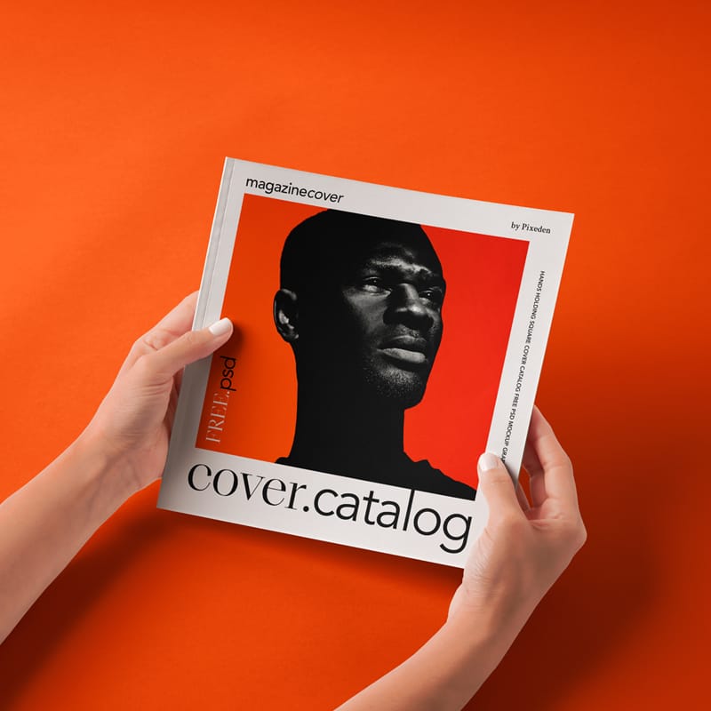 Hands Holding Square Cover Catalog Mockup PSD