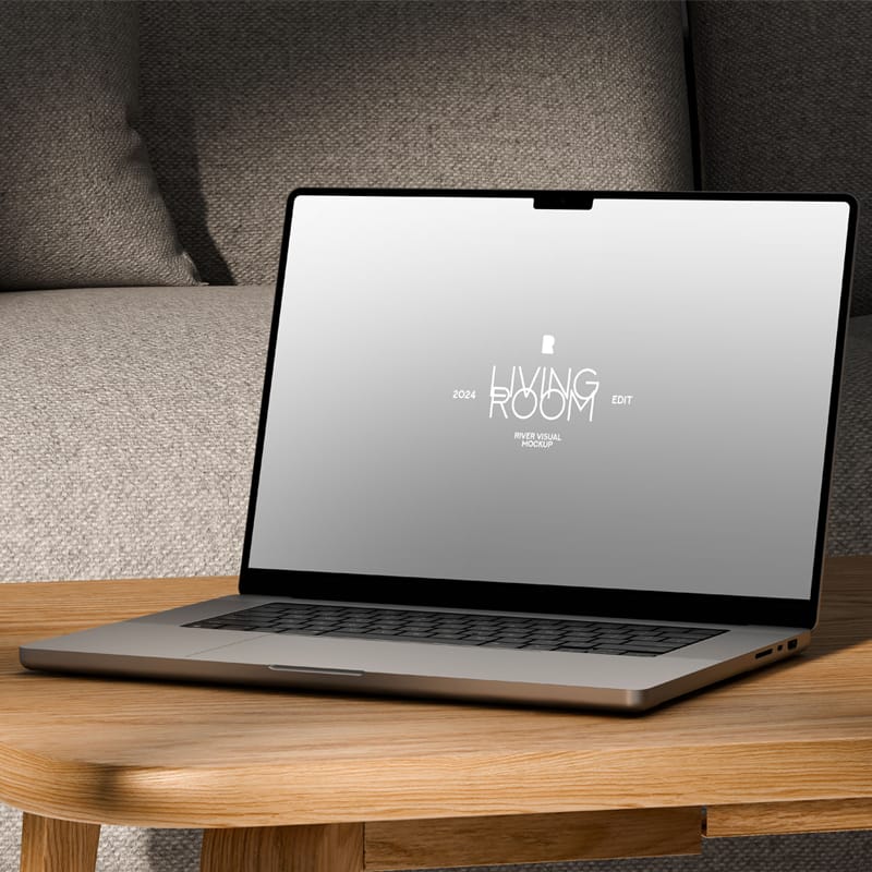 Macbook Pro 16 Living Room Mockup PSD