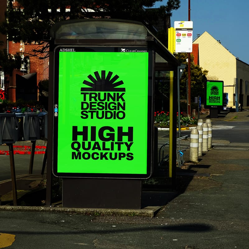 Realistic Bus Stop Poster Mockup PSD