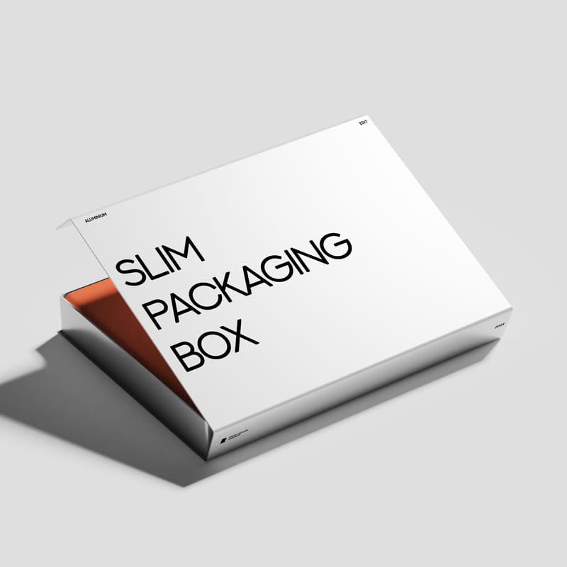 Slim Packaging Box Aluminium Finish Mockup PSD
