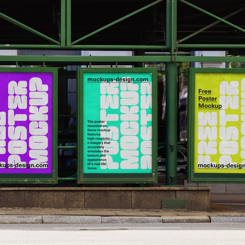 Three Posters in Metal Frames Mockup PSD