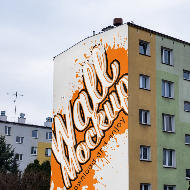 Vertical Building Wall Mockup PSD