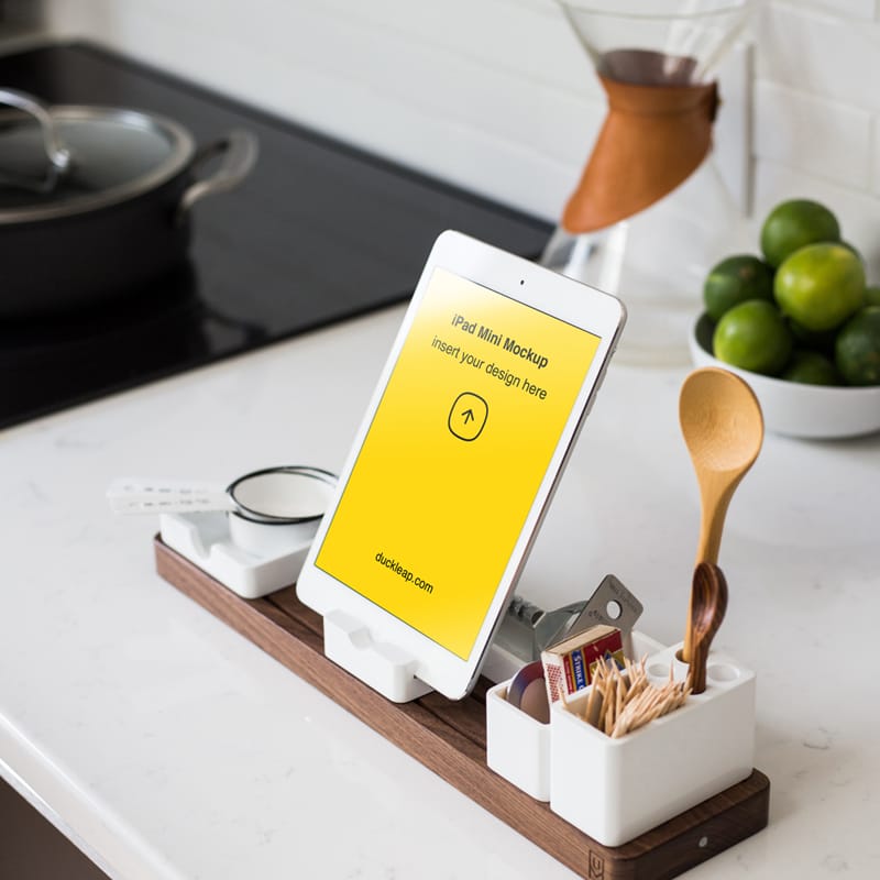 iPad Mini on Kitchen Table Mockup PSD