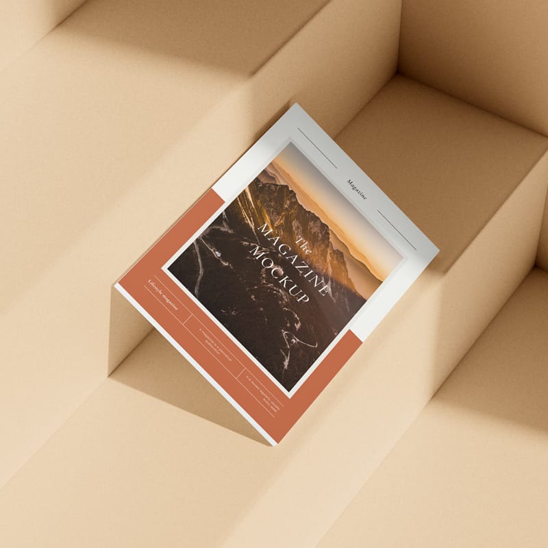 A4 Magazine on a Stair Step Mockup PSD