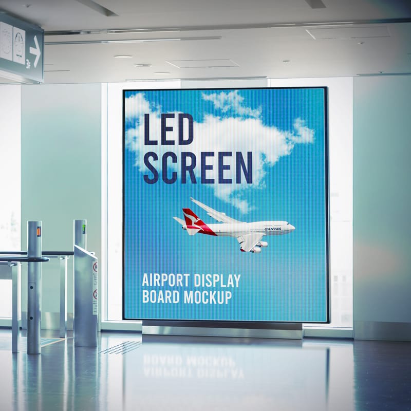 Airport LED Screen Advertising Display Board Mockup PSD