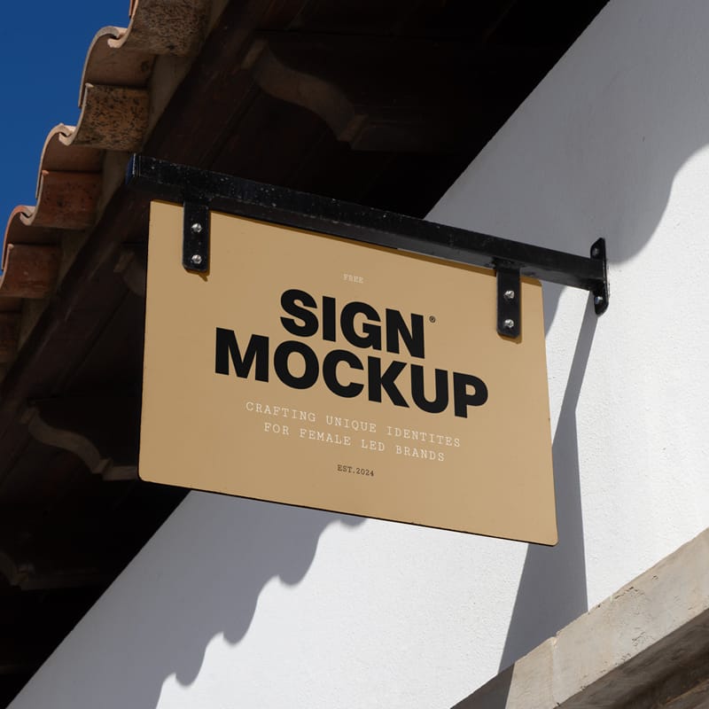 Attached Rectangle Sign Mockup PSD