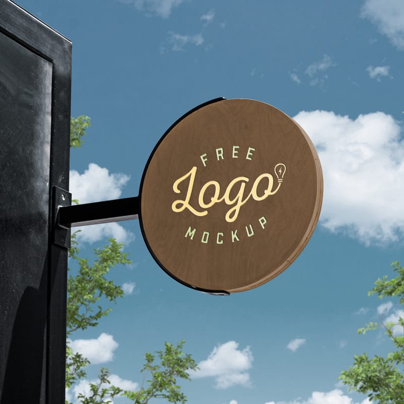 Circle Wooden Signage Mockup PSD